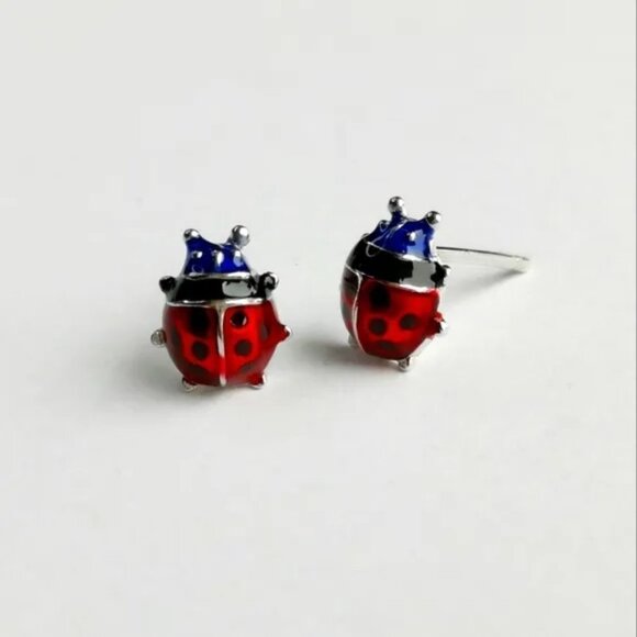 Sterling silver enamel ladybug stud earrings - Picture 2 of 5